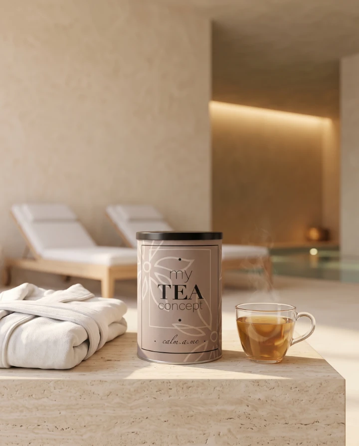 Zona de relax de un spa con una lata de calm.a.me